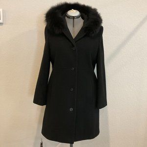 Vintage Albert Nipon Black Faux Fur lined Hood Size 12 Coat